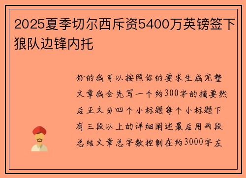 2025夏季切尔西斥资5400万英镑签下狼队边锋内托